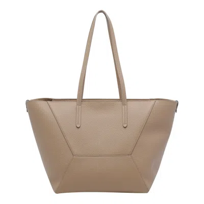 Brunello Cucinelli Shoulder Bag Structured Shape Double Handles In Brown