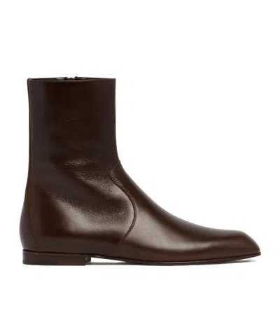 Khaite Colt Glossed Leather Ankle Boots In Brown
