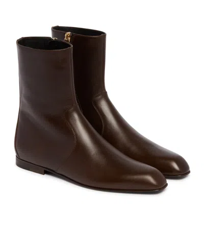 Khaite Colt Glossed Leather Ankle Boots In Brown