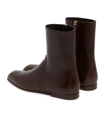 Khaite Colt Glossed Leather Ankle Boots In Brown