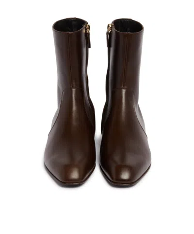 Khaite Colt Glossed Leather Ankle Boots In Brown