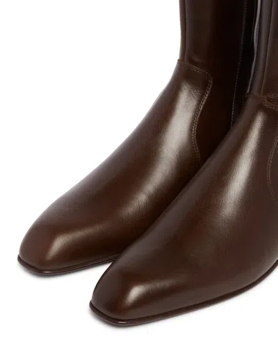 Khaite Colt Glossed Leather Ankle Boots In Brown