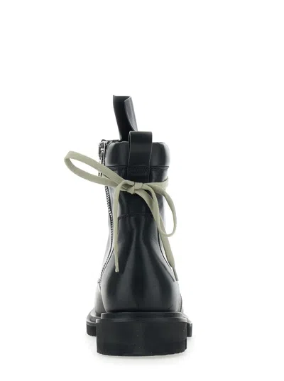 Rick Owens Low Army Black Ankle Boots With Decorative Oversize Laces And Lug Sole In Leather Man In Black