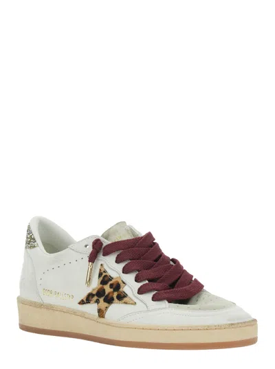 Golden Goose Ballstar White Low Top Sneakers With Glittered Star Patch On The Side And Glittered Heel With Logo L In Multi