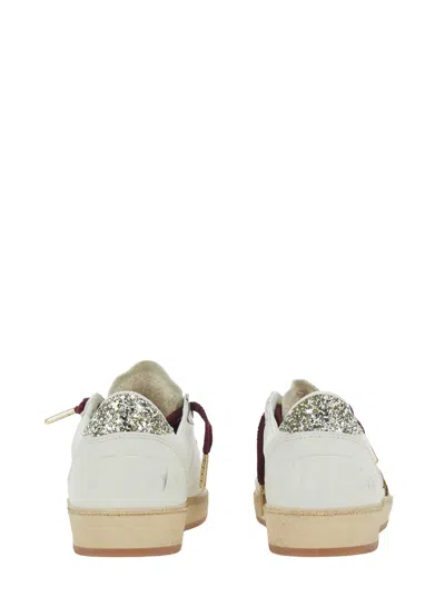 Golden Goose Ballstar White Low Top Sneakers With Glittered Star Patch On The Side And Glittered Heel With Logo L In Multi