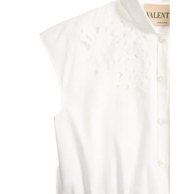 Valentino Broderie Anglaise-trimmed Cotton-poplin Midi Dress In White