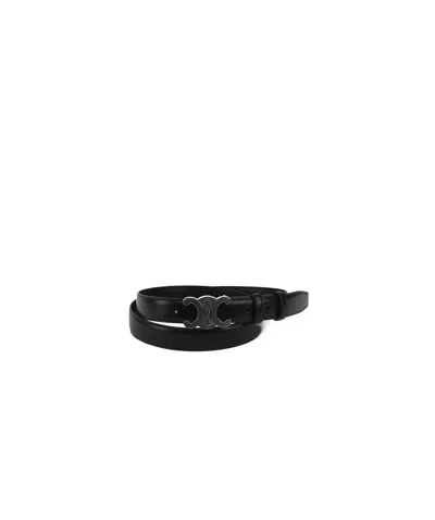 Celine Men Medium Triomphe Belt In Taurillon Schwarz Leather In Black