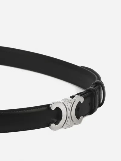 Celine Men Medium Triomphe Belt In Taurillon Schwarz Leather In Black