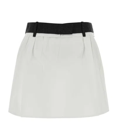 Prada Poplin Mini Skirt Belt Loops Waistband Pleated In White