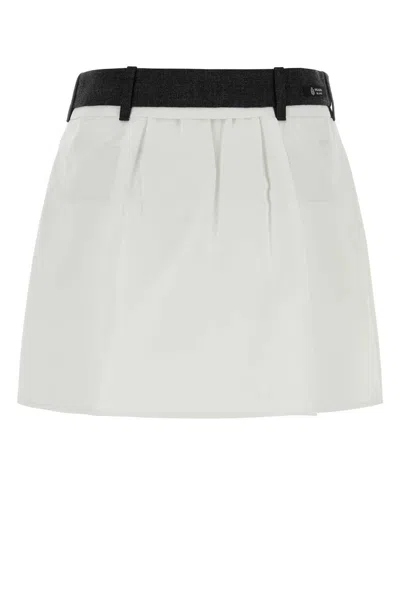 Prada Poplin Mini Skirt Belt Loops Waistband Pleated In White