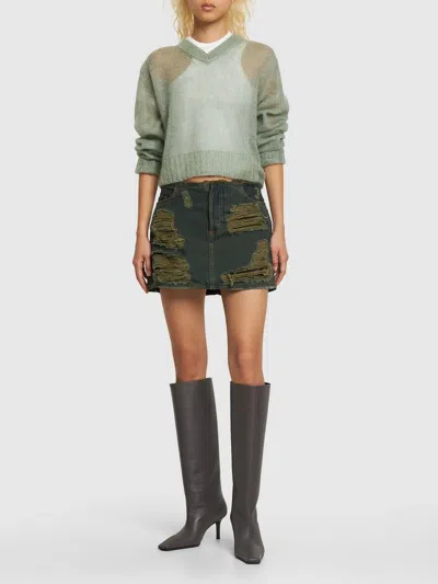 Acne Studios Torn Denim Skirt In Multi