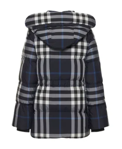 Burberry Checked Down Jacket In Blue