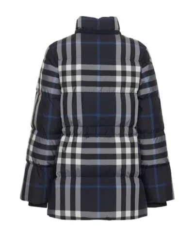 Burberry Checked Down Jacket In Blue