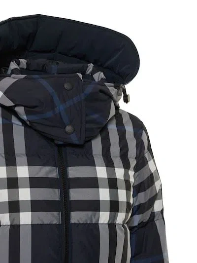 Burberry Checked Down Jacket In Blue
