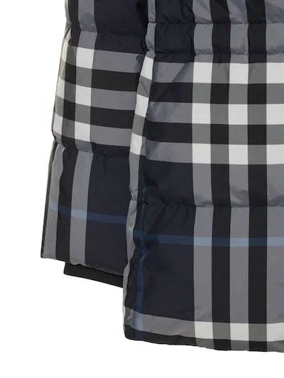 Burberry Checked Down Jacket In Blue