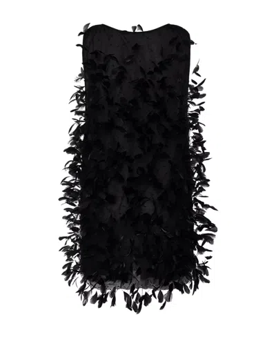 Max Mara Feather Silk Chiffon Mini Dress In Black