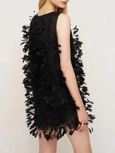 Max Mara Feather Silk Chiffon Mini Dress In Black