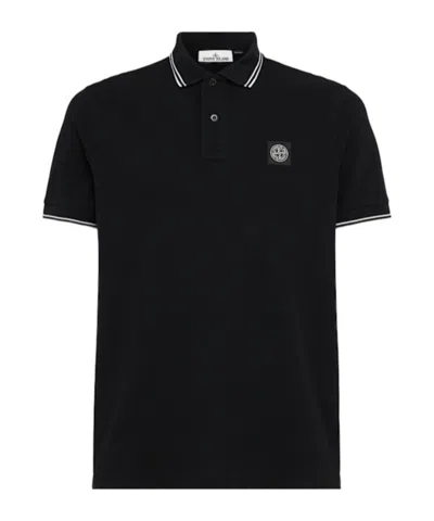 Stone Island Mens Black Brand-patch Regular-fit Stretch-cotton Polo Shirt Xl In Multi