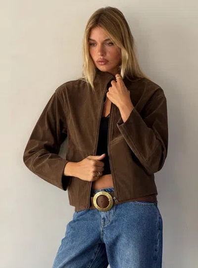 Princess Polly Faux Suede Funnel Neck Zip Up Cropped Jacket In Brown