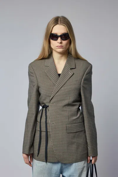 Balenciaga Tailored Wrap Jacket With Checkered Design For Women In Green