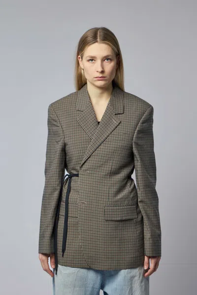 Balenciaga Tailored Wrap Jacket With Checkered Design For Women In Green