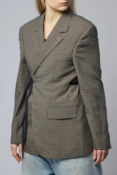 Balenciaga Tailored Wrap Jacket With Checkered Design For Women In Green
