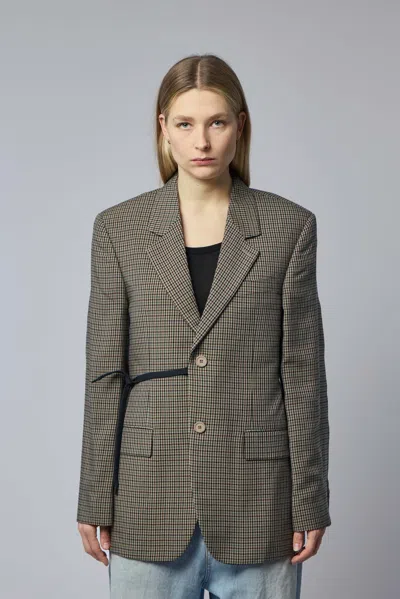 Balenciaga Tailored Wrap Jacket With Checkered Design For Women In Green