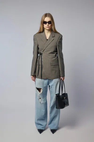 Balenciaga Tailored Wrap Jacket With Checkered Design For Women In Green