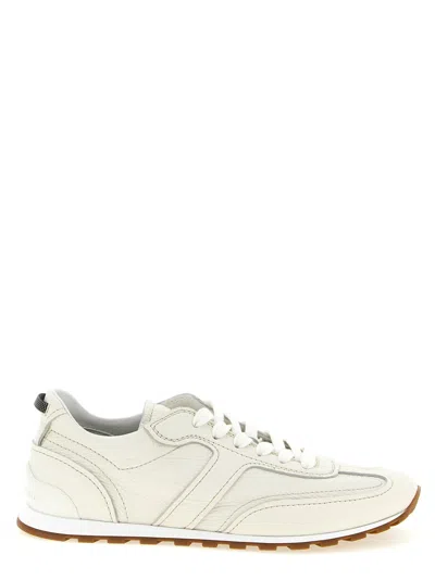 Brunello Cucinelli Grained Soft Leather Runners With Shiny Loops Shoes In White