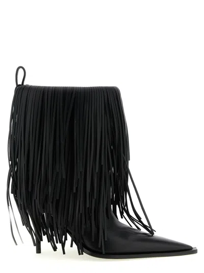 Balenciaga Avenue Fringe Ankle Boots Pointed Toe Pull Tab In Black