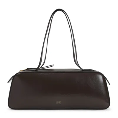 Khaite Simona Crackle Patent Elongated Tote Bag In Brown