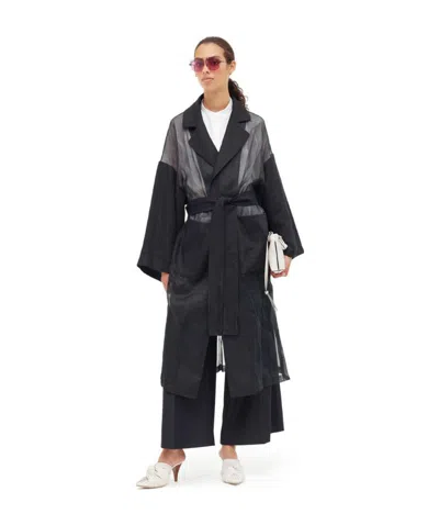 Loewe Black Organdy Oversize Belt Coat In Black
