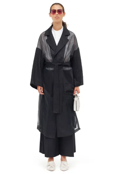 Loewe Black Organdy Oversize Belt Coat In Black
