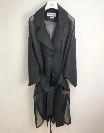 Loewe Black Organdy Oversize Belt Coat In Black