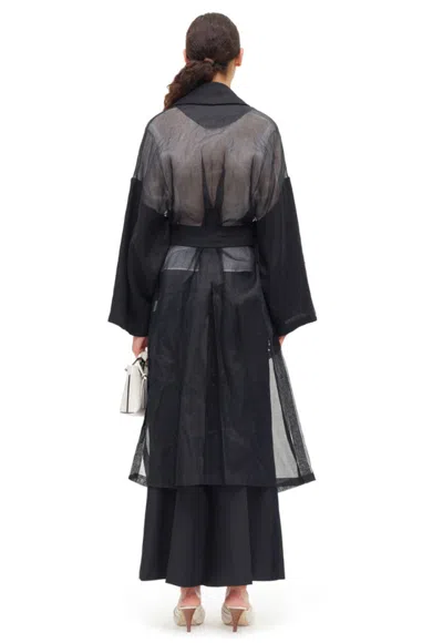 Loewe Black Organdy Oversize Belt Coat In Black