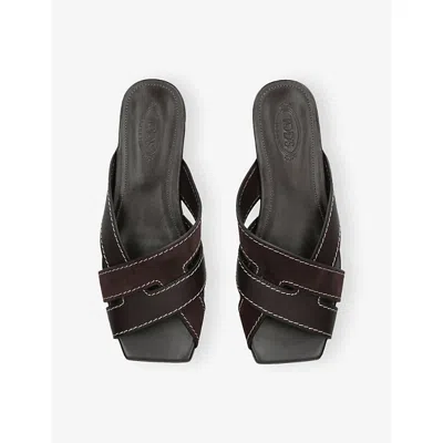 Tod's Flat Leather Sandals With Crossed Straps Shoes In Brown