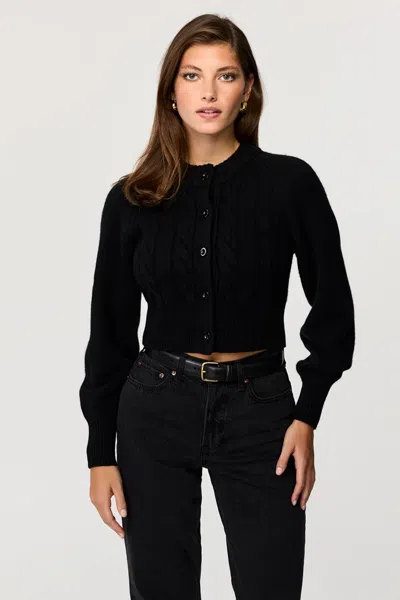 Toccin Rita Wool Blend Crewneck Cable Knit Cardigan Sweater In Jet