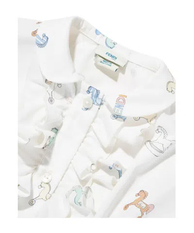 Fendi Ruffled Pattern Dress In White