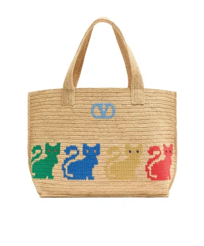 Valentino Garavani  Garavani Raffiachat Large Raffia Shopping Bag Woman Natural Uni In Neutral