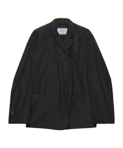 Prada Double-breasted Technical Taffeta Jacket In Black