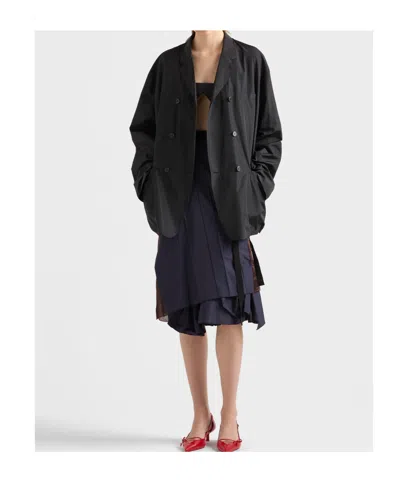 Prada Double-breasted Technical Taffeta Jacket In Black
