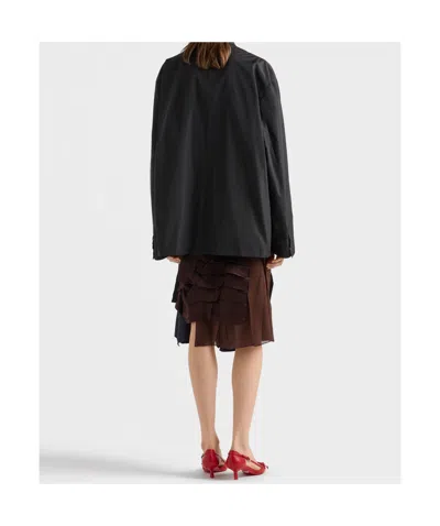 Prada Double-breasted Technical Taffeta Jacket In Black