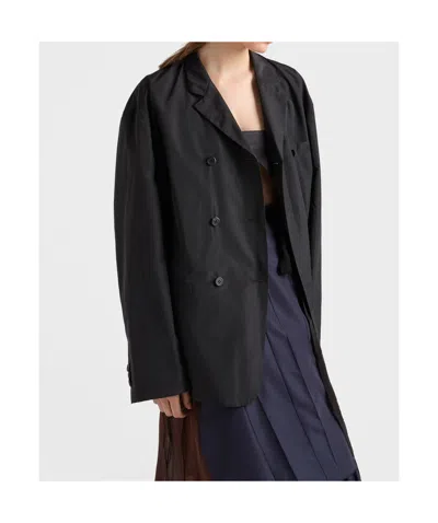 Prada Double-breasted Technical Taffeta Jacket In Black
