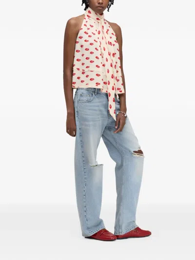 Marc Jacobs Lips-print Halterneck Top In Multi