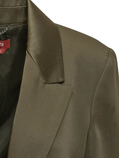 Max Mara Green Solid Notched Lapel Blazer In Green