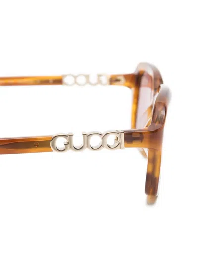 Gucci Logo-rectangular Sunglasses In Brown