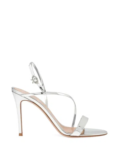 Gianvito Rossi Silver Solid Open Round Toe Heels In Multi