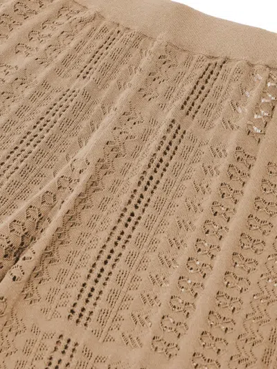 Malo High Waist Crochet Sheer Wide Leg Trousers In Brown