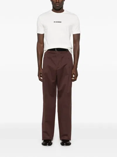 Jil Sander Men White Crewneck T-shirt With Logo Lettering On The Front In Cotton Man In White