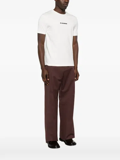 Jil Sander Men White Crewneck T-shirt With Logo Lettering On The Front In Cotton Man In White
